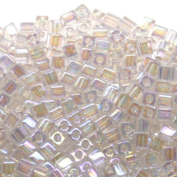 Miyuki 4mm Cube Seed Beads, crystal AB