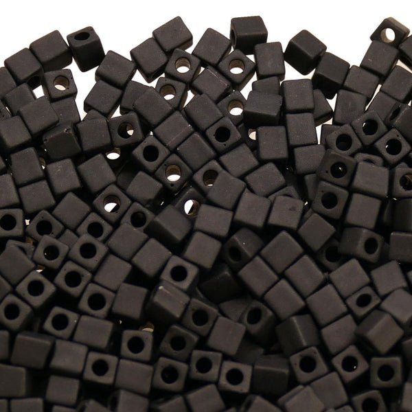 Miyuki 4mm Cube Seed Beads, matte opaque black