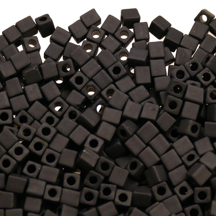 Miyuki 4mm Cube Seed Beads, matte opaque black