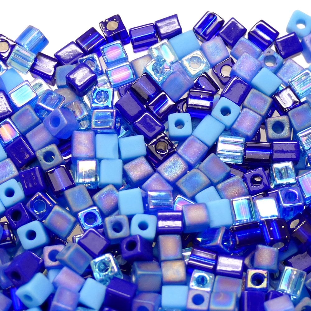Miyuki 4mm Cube Seed Bead Mix, blue tones