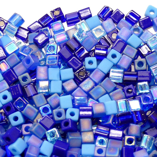 Miyuki 4mm Cube Seed Bead Mix, blue tones