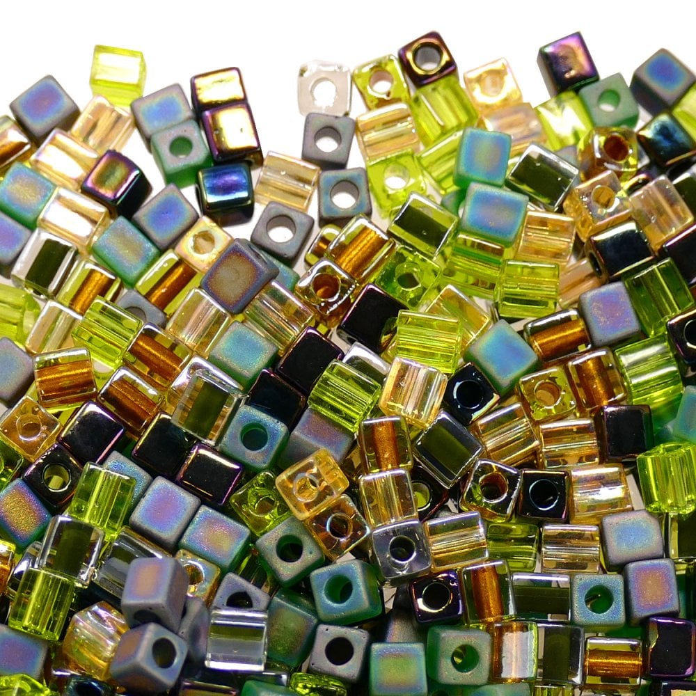 Miyuki 4mm Cube Seed Bead Mix, earthtones