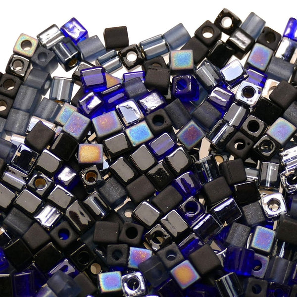 Miyuki 4mm Cube Seed Bead Mix, black medley
