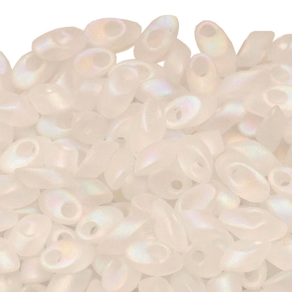 Miyuki 4x7mm Long Magatama Seed Beads, matte transparent crystal AB