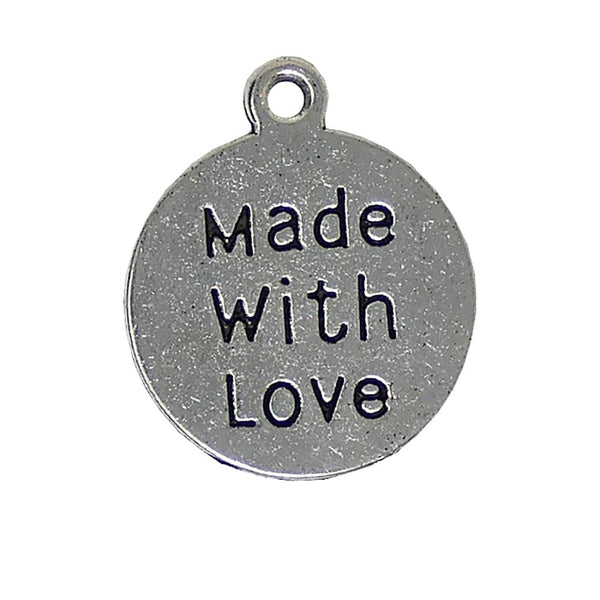 20mm Round Pendant "Made With Love", antique-silver-plated