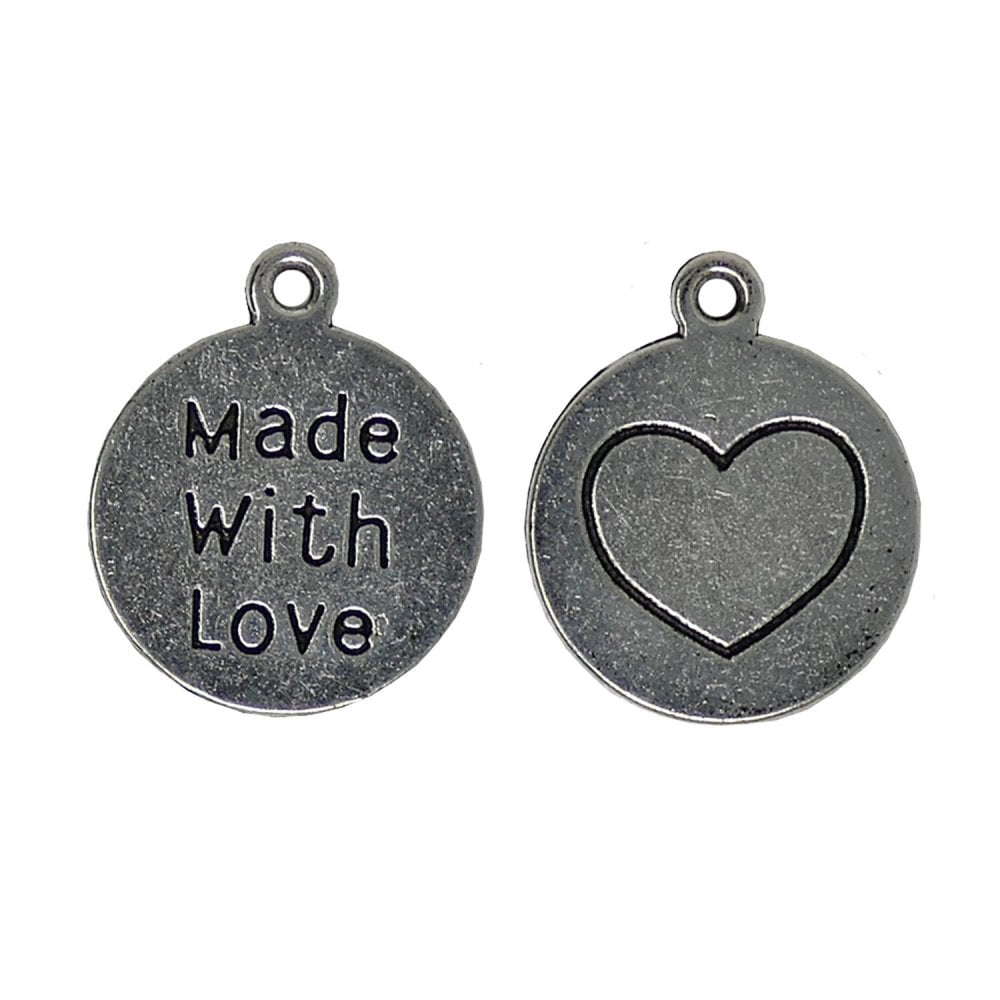 20mm Round Pendant "Made With Love", antique-silver-plated, additional photo