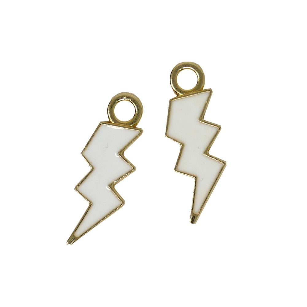 21x8mm White Enamel Lightning Charm, gold-plated