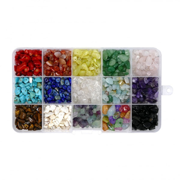 Natural Chip Gemstone Semi Precious Beads for Jewellery Making Kits, pack of 15 stone types, additional photo