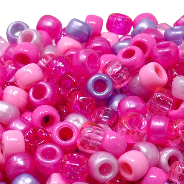 Pony Beads Plastic Barrel 6x8mm, kawaii pink mix