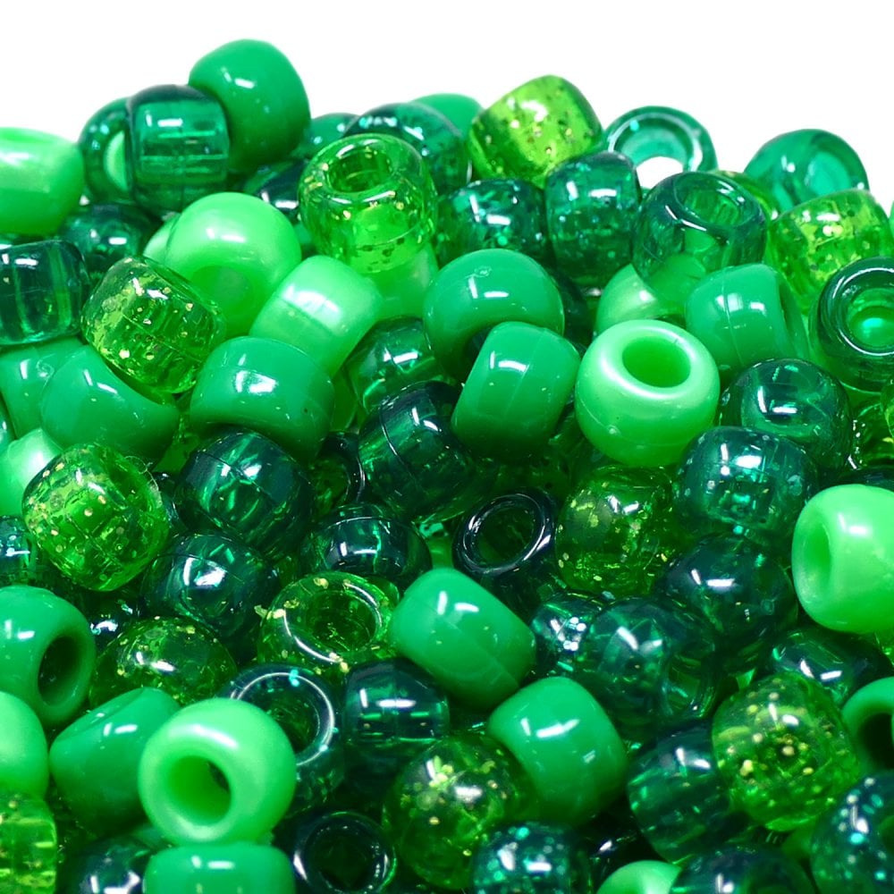 Pony Beads Plastic Barrel 6x8mm, woodland green mix