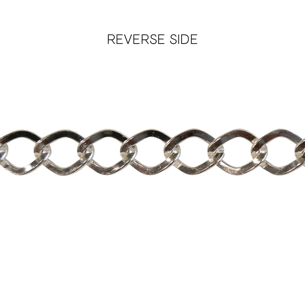 Reverse side of the 6x8mm silver-plated curb chain, showing smooth flat links