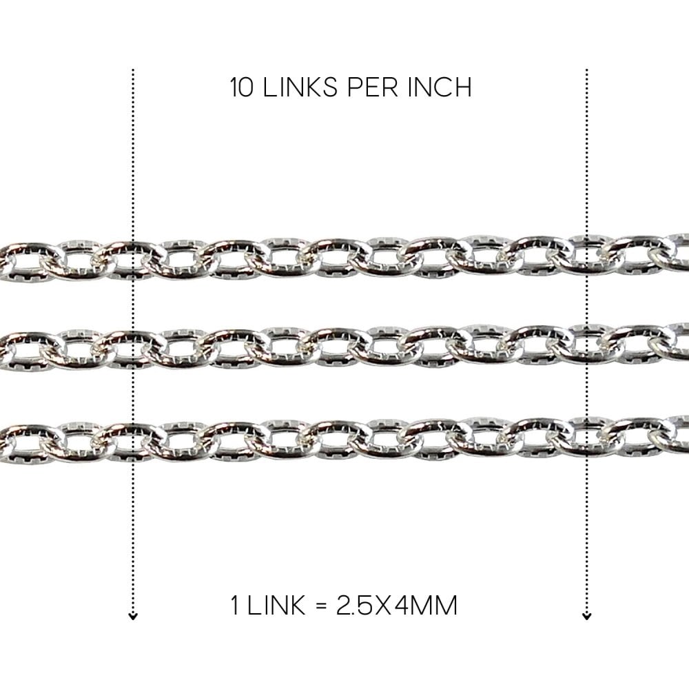 2.5x4mm Textured Link Trace Cable Chain, silver-plated, additional photo