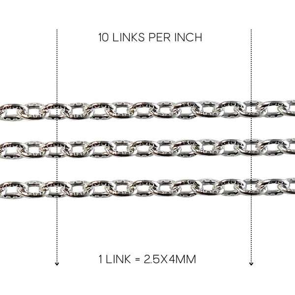 2.5x4mm Textured Link Trace Cable Chain, silver-plated, additional photo