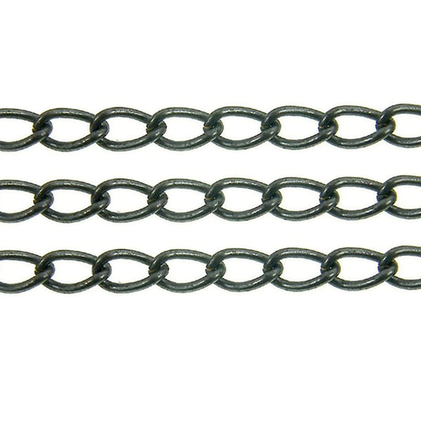 Black-plated 4.5x7mm elongated steel curb chain, shown in three parallel strands
