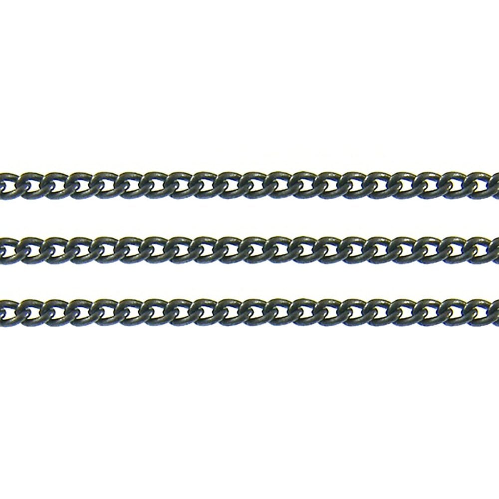 Black-plated fine steel curb chain, 2x2.5mm links, shown in three parallel strands