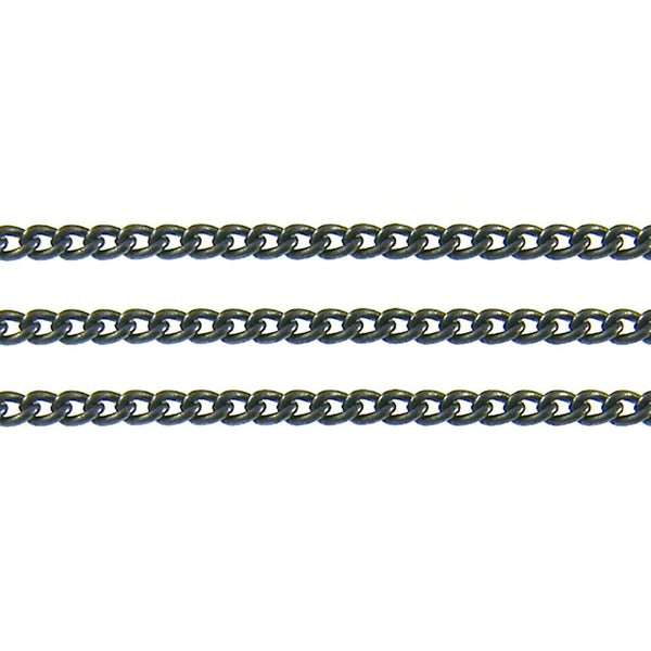 Black-plated fine steel curb chain, 2x2.5mm links, shown in three parallel strands