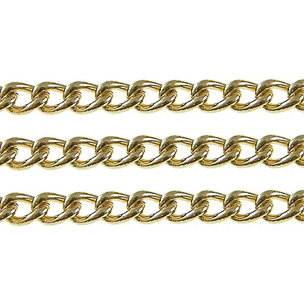 Gold-plated small steel curb chain, 4x4.5mm links, shown in three parallel strands