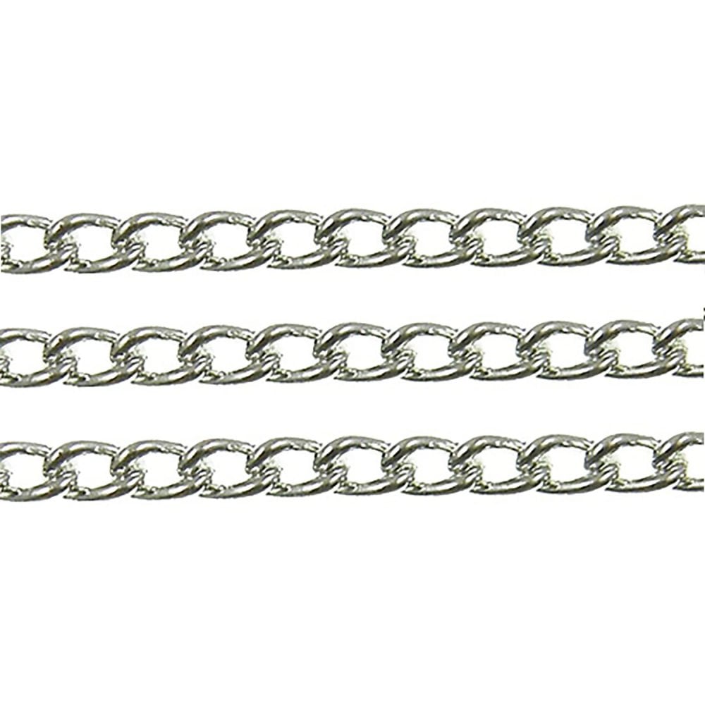 Silver-plated small steel curb chain, 4x4.5mm links, shown in three parallel strands
