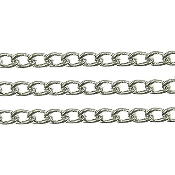 Silver-plated small steel curb chain, 4x4.5mm links, shown in three parallel strands