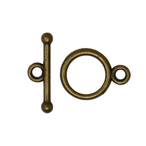 10mm Round Toggle Clasp - Antique Brass Plated - 10pk