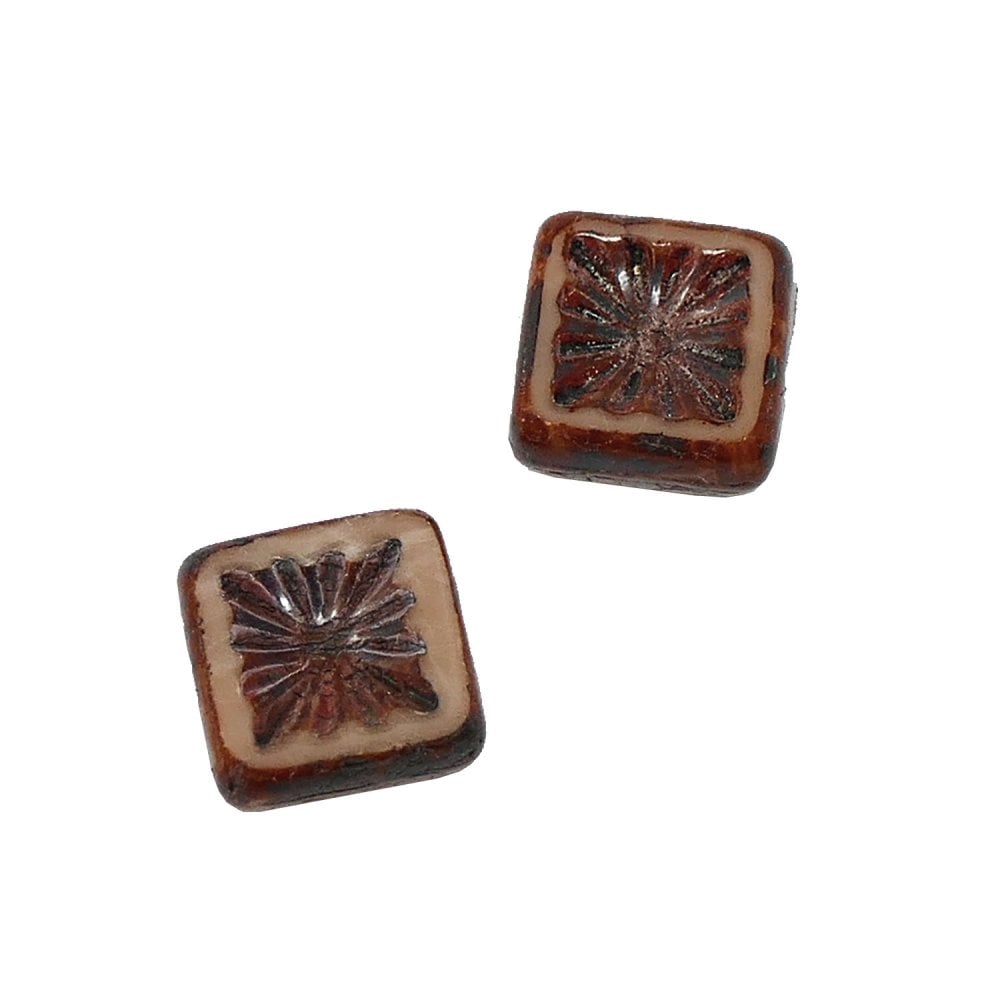10x10mm Czech Glass Table Cut Square Kiwi Beads, coffee