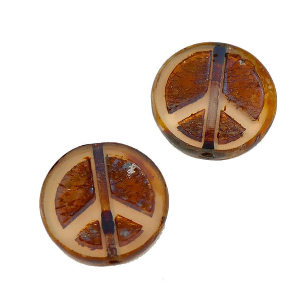 16x16mm Czech Glass Table Cut Peace Coin Beads, distressed topaz