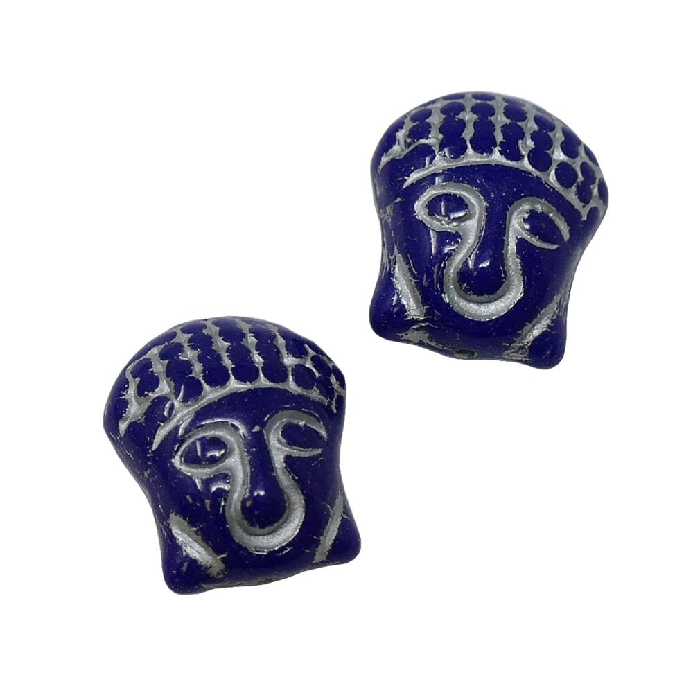 15x14mm Czech Glass Buddha Head Beads, blue