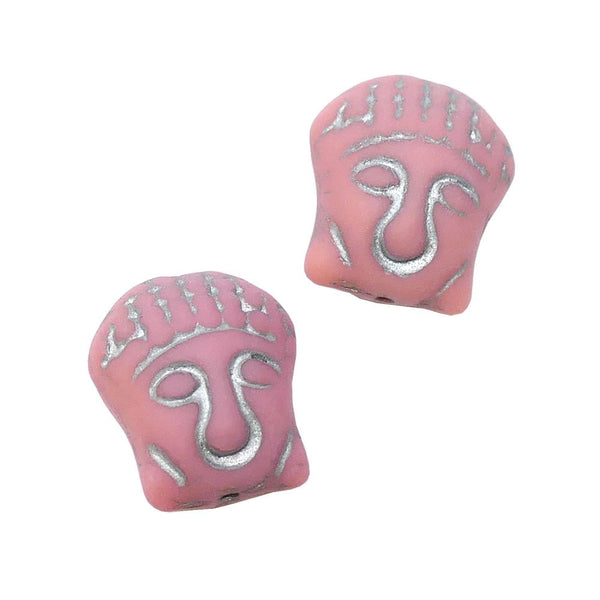 15x14mm Czech Glass Buddha Head Beads, pink