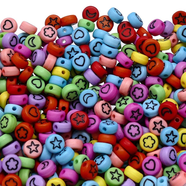 Sun/Moon/Star 7x4mm Plastic Bead Mix, multicoloured
