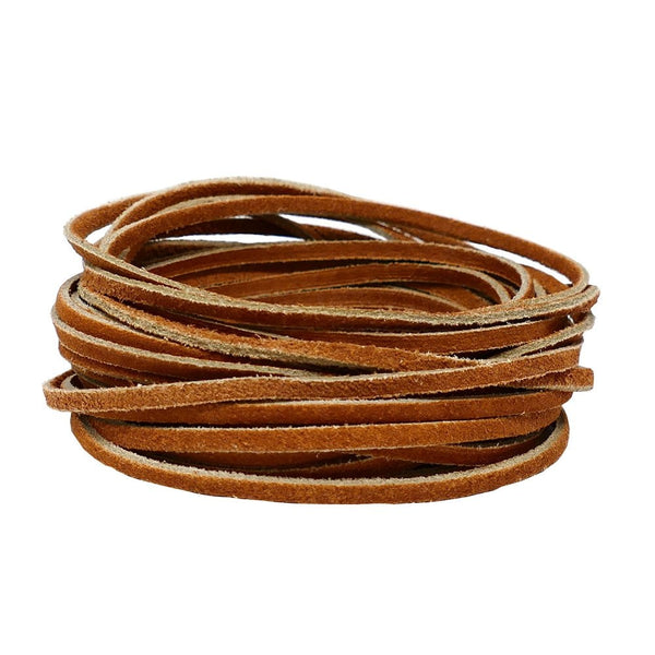Real Leather/Suede Cord 3mm Flat Rustic String, brown