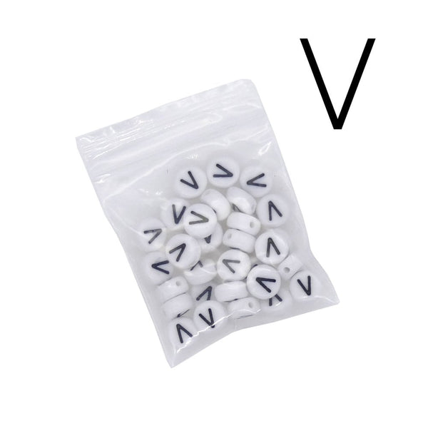 7x4mm 'V' Letter/Alphabet Bead Individual Letter Pack, white