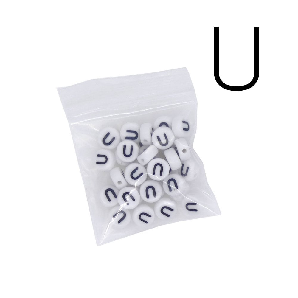 7x4mm 'U' Letter/Alphabet Bead Individual Letter Pack, white