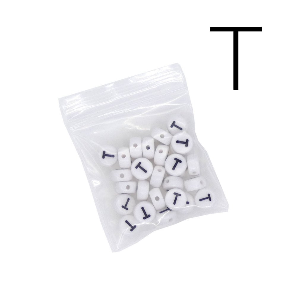 7x4mm 'T' Letter/Alphabet Bead Individual Letter Pack, white