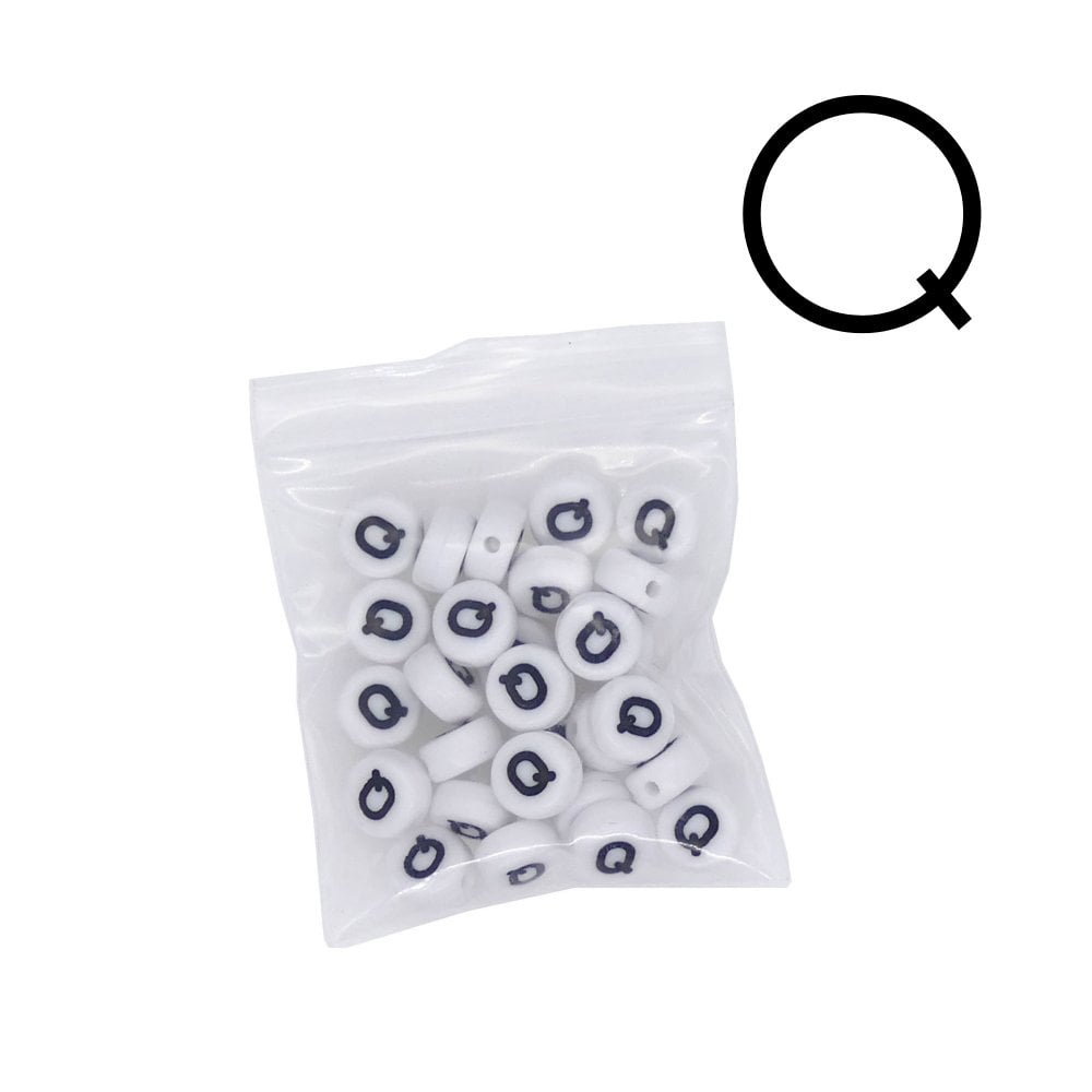 7x4mm 'Q' Letter/Alphabet Bead Individual Letter Pack, white