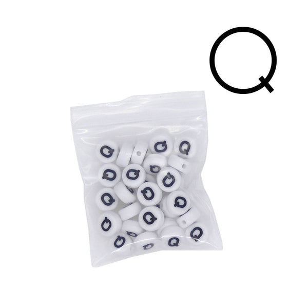 7x4mm 'Q' Letter/Alphabet Bead Individual Letter Pack, white