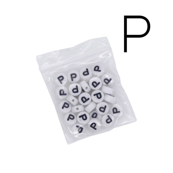 7x4mm 'P' Letter/Alphabet Bead Individual Letter Pack, white