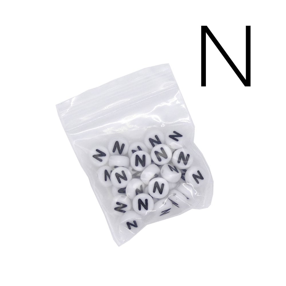 7x4mm 'N' Letter/Alphabet Bead Individual Letter Pack, white
