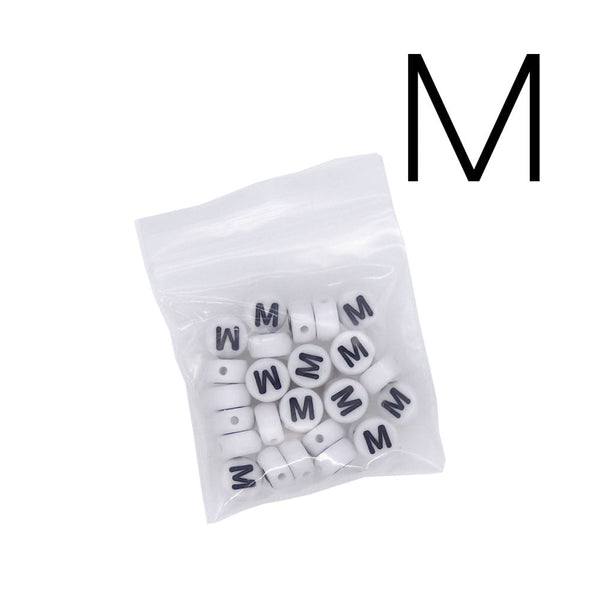 7x4mm 'M' Letter/Alphabet Bead Individual Letter Pack, white