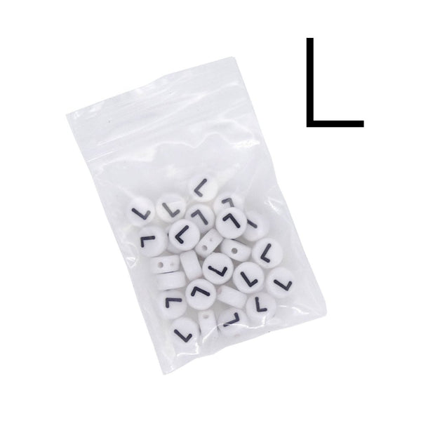 7x4mm 'L' Letter/Alphabet Bead Individual Letter Pack, white
