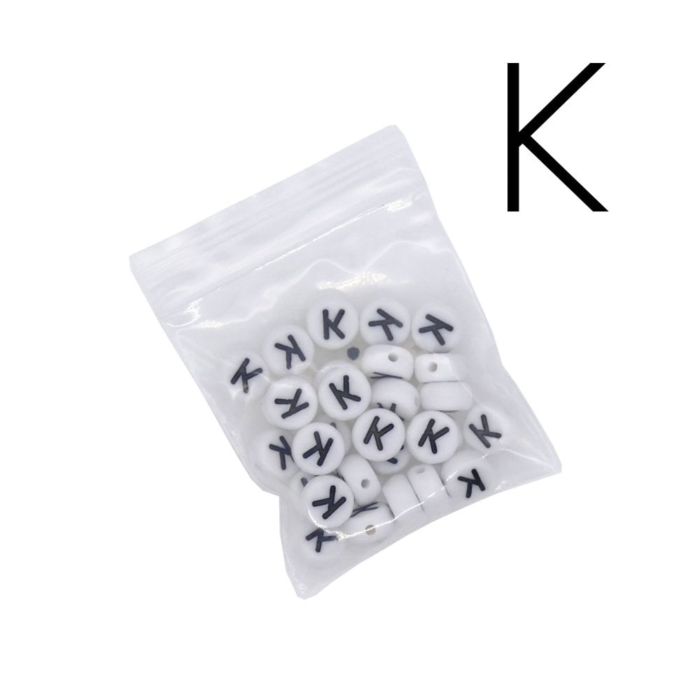 7x4mm 'K' Letter/Alphabet Bead Individual Letter Pack, white