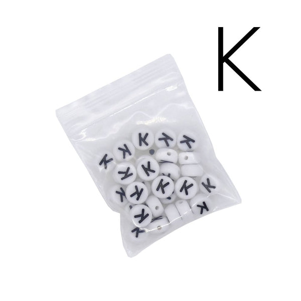 7x4mm 'K' Letter/Alphabet Bead Individual Letter Pack, white