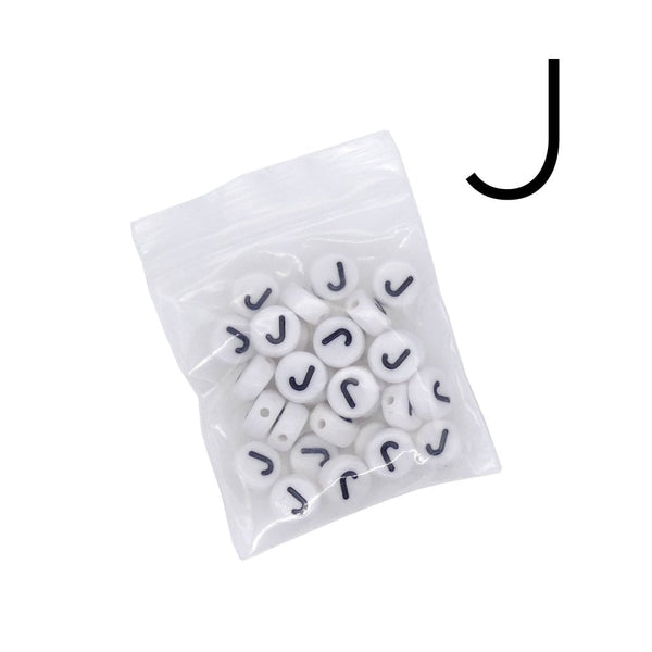 7x4mm 'J' Letter/Alphabet Bead Individual Letter Pack, white