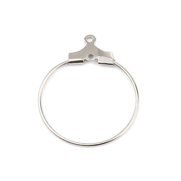 25mm Circle Hoop Earring Component, silver-tone-plated