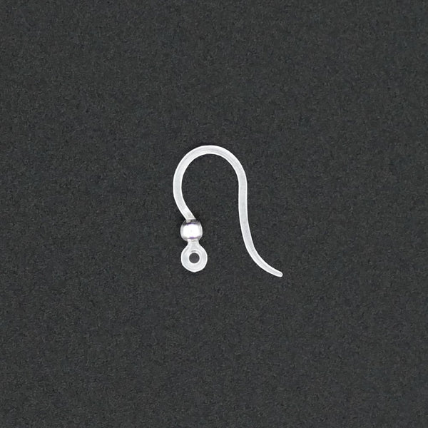 16mm Plastic Earring Hooks with 304 Stainless Steel Beads, antique silver