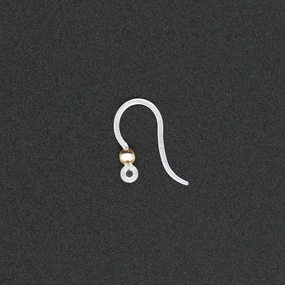 16mm Plastic Earring Hooks with 304 Stainless Steel Beads, golden