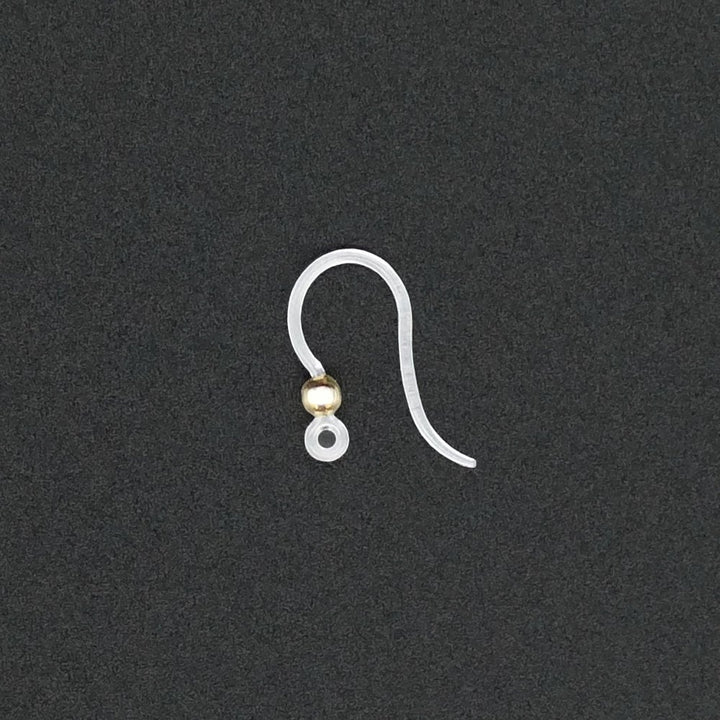 16mm Plastic Earring Hooks with 304 Stainless Steel Beads, golden