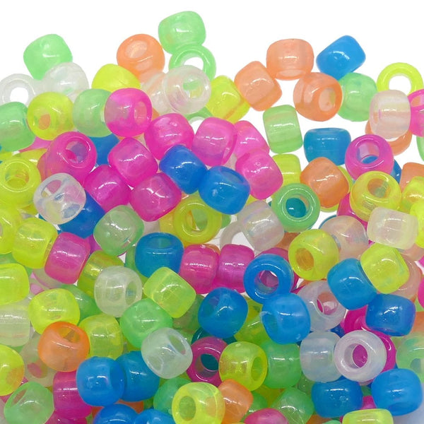 6x8mm Barrel Plastic Pony Bead Mix, glow-in-the-dark