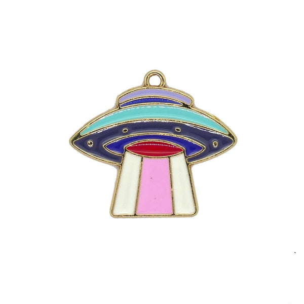 26x30mm Enamel UFO Pendant, gold-plated