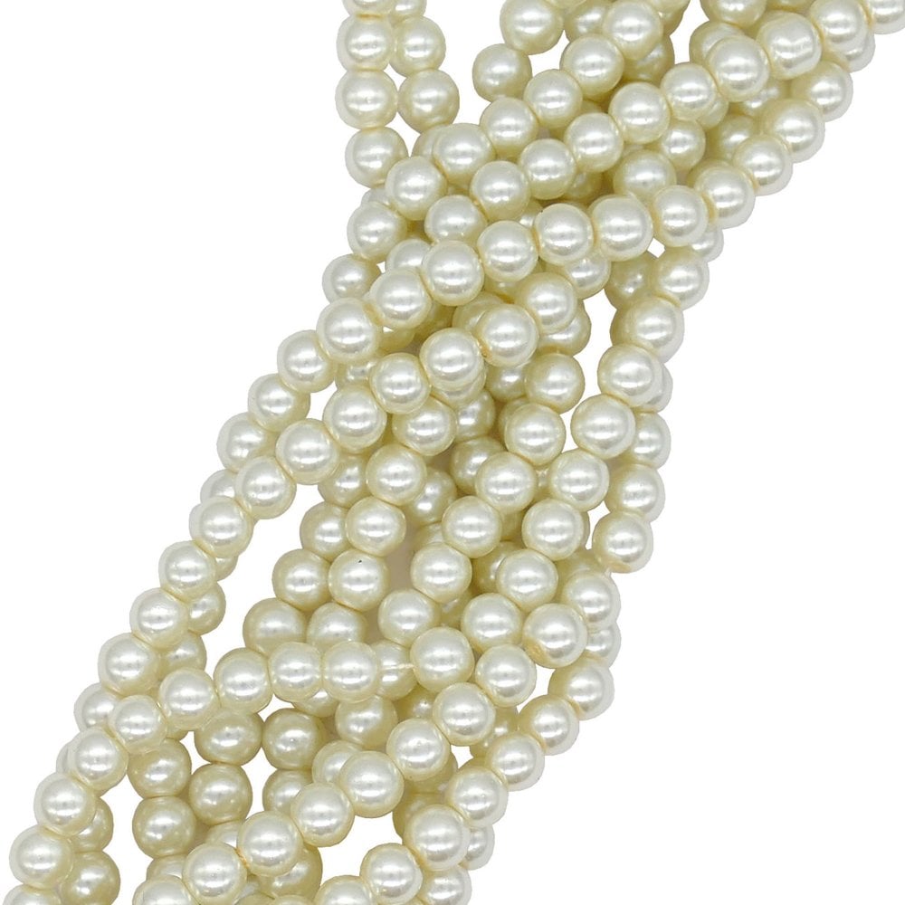3mm Round Glass Pearl Beads, cream