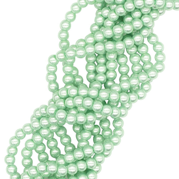 4mm Round Glass Pearl Beads, pale green